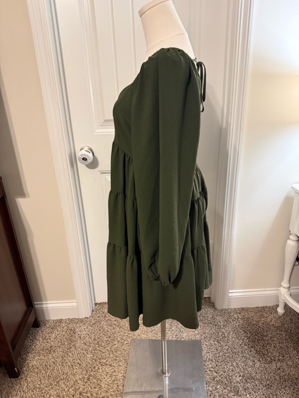 Altar'd State Olive Green Tiered Long-Sleeve Babydoll Dress - Picture 5 of 14